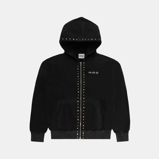 STUDDED BLACK ZIP UP HOODIE