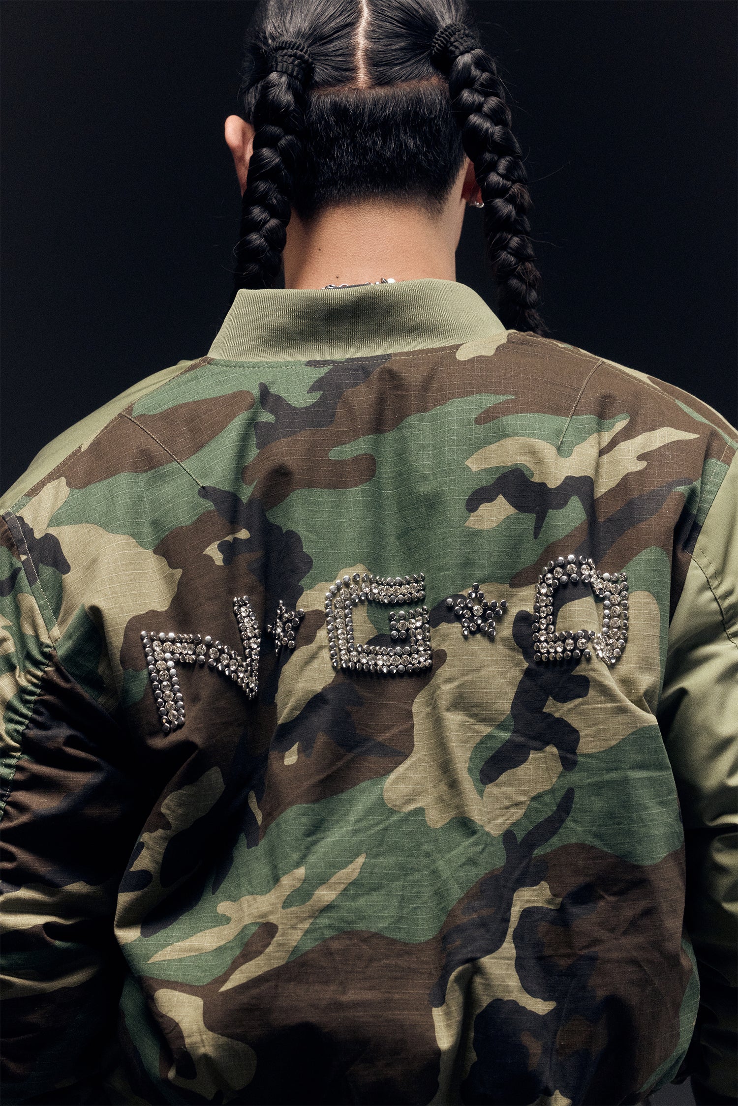 STUDDED BOMBER JACKET (OLIVE)