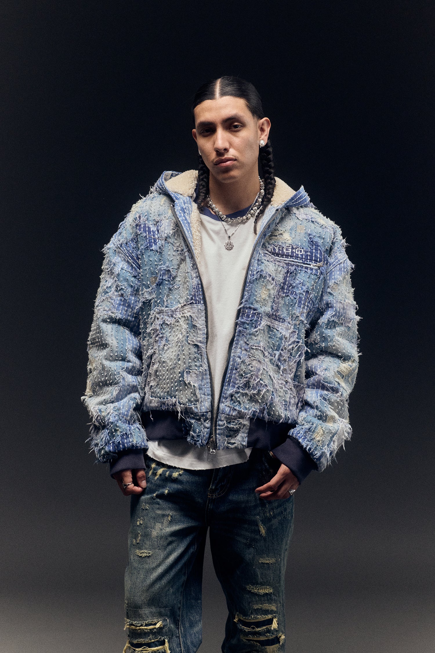 BORO HOODED DENIM WORK JACKET