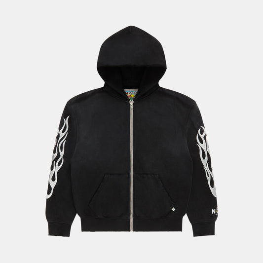 METALLIC FLAME ZIP-UP HOODIE