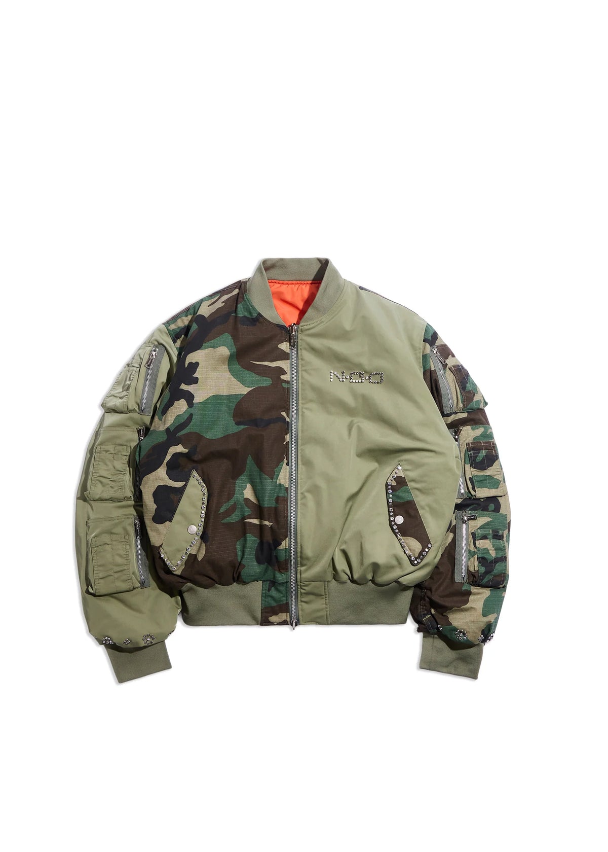 STUDDED BOMBER JACKET (OLIVE)